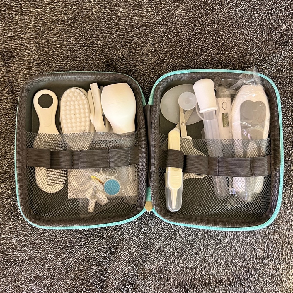 Portable Baby Healthcare & Grooming Kit with Case - Gray and Blue